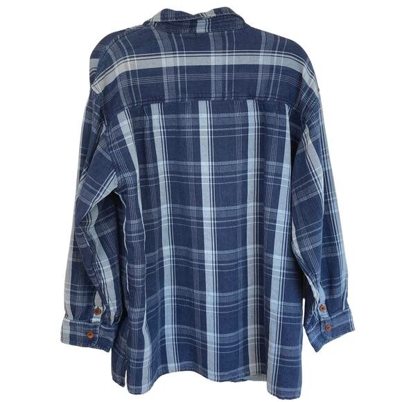 Product Think Tank Mens L Indigo Blue Plaid Flannel Sustainable Work Shirt Chore - Picture 2 of 10